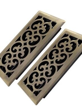 Pair Of Adjustable Antique Brass Floor Vent Register with Airflow Control  4x10